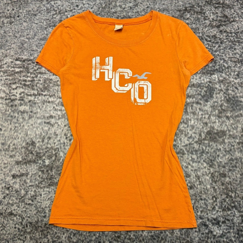 Hollister T Shirt HCO Seagull Womens Small Orange Graphic Print Preppy VTG Y2K